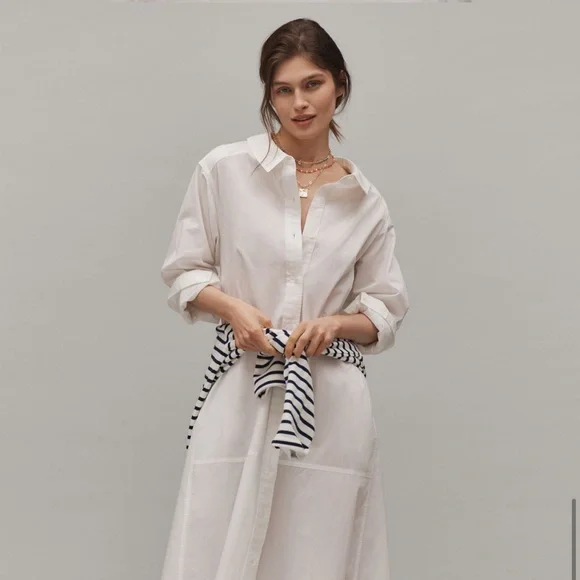 Anthropologie White Button-Up Shirt Dress - Picture 2 of 5